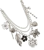 G by GUESS Layered Flower Short Charm Necklace, SILVER