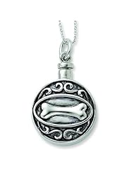 Sterling Silver Antiqued Dog Bone Ash Holder 18in Necklace. Metal Wt- 18.2g.