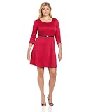 Star Vixen Womens Plus-Size Long Sleeve Ponte Skater With Belt