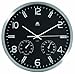 Alba Quartz Weather Wall Clock, Temperature and Hygrometry Functions, Silver Frame, Black Face (HORMET)