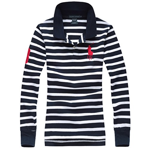 (ポロラルフローレン)POLO RALPH LAUREN 新番 ポロシャツ レディース 長袖 ビッグポニー刺繍 快適 Ｔシャツ 100%綿 夏 ゴルフ シャツ カジュアル POLO ストライプ [並行輸入品]