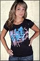 Cardboard Robot St-Art Changes Rhinestone Short Sleeve Babydoll Tee Shirt in Faded Black