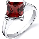 Striking 2.00 carats Garnet Engagement Ring in Sterling Silver Rhodium Finish Available in Sizes 5 thru 9