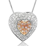 18k Gold White and Rose Pink Diamond Heart Pendant Necklace (GH, SI, 0.52 carat)