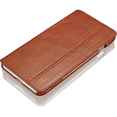 KAVAJ iPhone 7 Plus case leather "Dallas" cognac brown - genuine leather cover with business card holder. Slim flip case as premium accessory for Apple iPhone 7 Plus doubles as a wallet