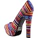 Women's Multi Color Tribal Stripes Round Platform Chunky High Heel Pump Fashion Shoes