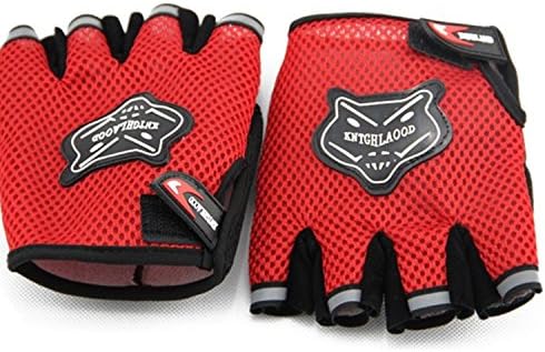 Ambec Bike Half Finger Net Cloth The Fox Head Gloves Motorcycle Gloves Racing Motocross Motorbike Gloves Dirt Moto Summer (Red)