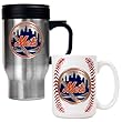 New York Mets MLB Stainless Steel Travel Mug & Gameball Ceramic Mug Set - Primary Logo by Great American Products