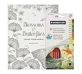 Coloring Book for Adults - Blossoms & Butterflies Mandalas - Includes 12 Staedtler Colored Pencils