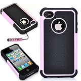 PINK / BLACK COMBO HARD CASE COVER SOFT GEL SKIN FOR IPHONE 4 G 4S 4th WITH SCREEN FILM PROTECTORS & STYLUS