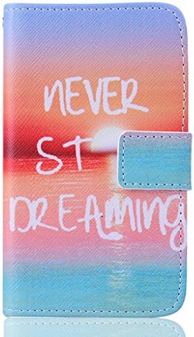 Inspiring Words(Never stop dreaming) Design Wallet Leather Flip Folio Magnetic Skin Tpu Case Cover Card Slots for Samsung Galaxy Core II 2 G355H