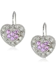 10k White Gold Diamond and Pink Sapphire Heart-Shaped Earrings