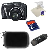 Canon PowerShot SX130IS 12.1 MP Digital Camera with 12x Wide Angle Optical Image Stabilized Zoom with 3.0-Inch LCD 5 Items Bundle Kit: Digital Camera + 4GB SDHC Memory Card + Black USB Memory Card + Clear LCD Screen Protector + Black Pouch Case