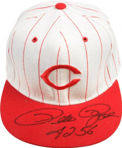 Pete Rose Cincinnati Reds Autographed Baseball Hat with 4256 Inscription