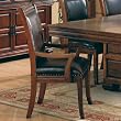 Set of 2 Old West Style Solid Wood Dining Arm Chairs w/Leather Seat