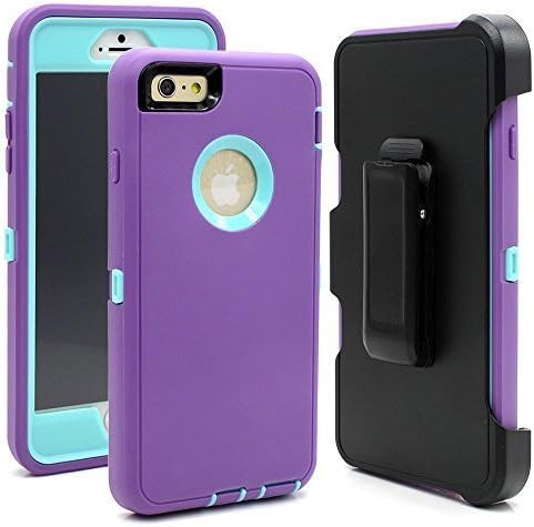 Hybrid Rubber Plastic Impact Defender Rugged Hard Case ,iPhone 6 Plus Protective Case,iPhone 6S Plus Protective Case, Screen Protector Built-in ,With Belt Clip Holster,Purple/Light Blue