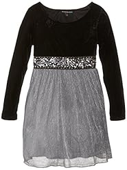Girls Metallic/Polyester/Velvet Long Sleeves Pleated Beaded Mesh  Dress