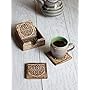 Rustic Wooden Coasters with Celtic Knot Design and Holder, Set of 4