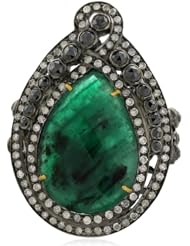 18kt Yellow Gold Diamond Pave Emerald Cocktail Ring Silver Gemstone Jewelry