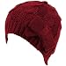 Cable Knit Beanie Skull Ski Winter Ribbon Bow Hat Wine