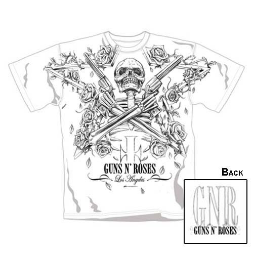 Official T Shirt GUNS N ROSES White CROSSED Skull R&R L