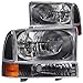 ANZO USA USA 111080 Ford Black with Corner Amber Headlight Assembly - (Sold in Pairs)