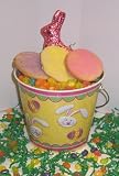 Scotts Cakes 2 lb. Easter Egg Sugar Cookies in a Yellow Bunny Pail with Jelly Beans and Milk Chocolate Bunny