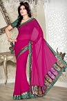 Sarees - Pink Faux Chiffon Saree with Blouse