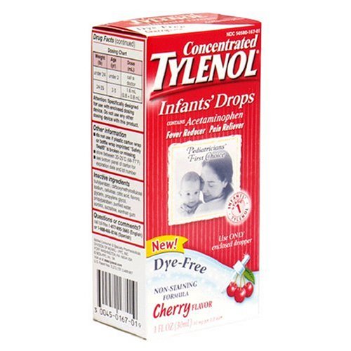 Tylenol Infants' Drops, Stage 1, Dye-Free, Cherry Flavor, 1-Ounce Bottles (Pack of 2)
