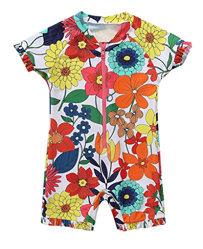 BeautyIn Girls Rash Guard Short Sleeve Swimming Costume Floral Swimsuits