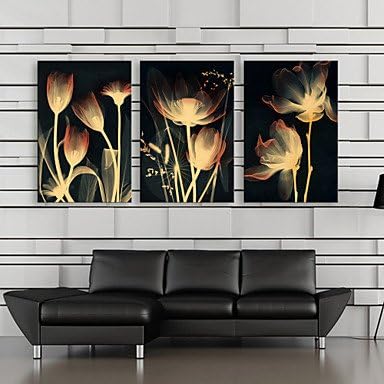 LIUYUEE- Stretched Canvas Art Botanical Shining Dried Flower Set of 3 , 20" x 28"
