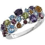 14K White Gold Multicolor Gemstones Ring
