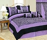 IMAGE OF Twin Soft Micro Suede and Short Fur Purple / Black Zebra Comforter Set Bedding-in-a-bag