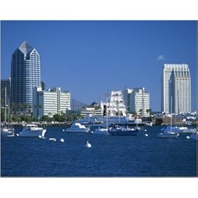 Photographic Print of Boats in the harbour and city skyline of San Diego from Robert Harding