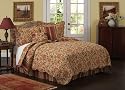 Walnut Cove Collection 3-Piece Cotton Quilt, Queen, Gold and Red