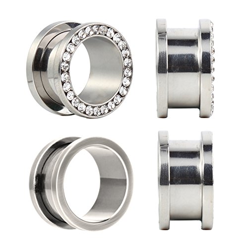 BodyJ4You Plugs Surgical Steel Screw Fit Rim Gemmed Tunnel 10 Gauge - 16mm - 2 Pairs