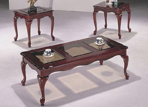 Poundex Queen Ann 3-Piece Coffee and End Table, cherry [Kitchen] # F3088