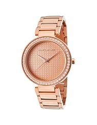 Kenneth Jay Lane Womens KJLANE-2605  Rose Textured Dial Crystal Accented Rose Gold Ion-Plated Stainless Steel Watch
