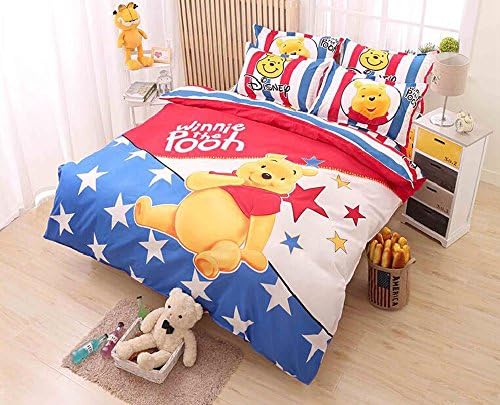 Home Textile Cartoon Pattern Bedding Students Duvet Cover Set, Kids Bed Sheets Boys Girls (Single Size 3pcs, Winnie the Pooh)