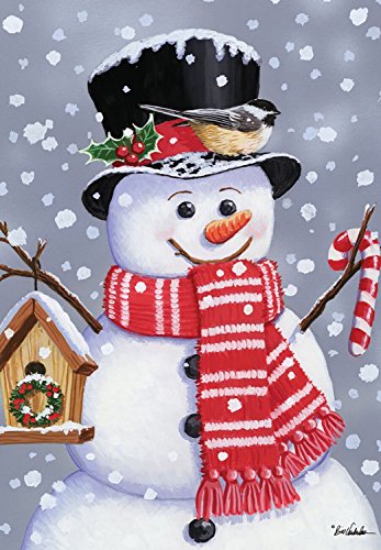 Snowman Birdhouse Christmas Garden Flag Primitive Chickadee 12.5