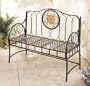 Casa Style Mexican Spanish Iron Garden Bench w/ Mosaic Medallion Brown Finish