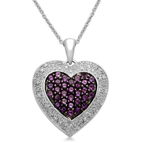 Sterling Silver Round Amethyst and Diamonds Heart Pendant amethyst heart necklace