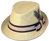 Unisex Structured 100% Paper Straw Matching Feather Band Fedora Hat