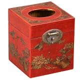 Handmade Tibetan Leather Tissue Holder With Birds And Flowers Design
