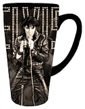 Silver Buffalo Elvis Presley with Microphone, Tall Latte Ceramic Mug, 16 Ounces, Black and White (LV4735)