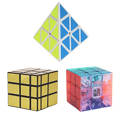 3-Pack Popular Magic Cube Puzzle - Including Pyraminx Speedcubing White Puzzle, Yulong Stickerless Transparent Color Magic Cube and Gold Black Mirror Magic Cube 3-Pack Popular Magic Cube Puzzle - Including Pyraminx Speedcubing White Puzzle, Yulong Stickerless Transparent Color Magic Cube and Gold Black Mirror Magic Cube