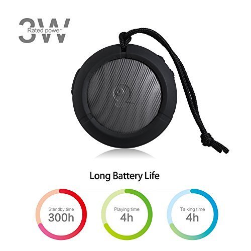 Ausdom AS2 Outdoor Portable and Shower Bluetooth Speaker Water Resistant Shockproof Dustproof, Strong 3w Driver with Microphone for Iphone 6s / Plus, Android and Window Phones (Black)