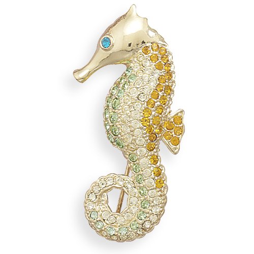 Multi Color Swarovski Crystal Seahorse Fashion Pin