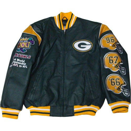 Green Bay Packers Leather 3-Time Super Bowl Champions Commemorative Jacket, Large