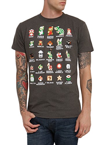 Nintendo Men's Pixel Cast T-Shirt (X-Small, Dark Grey Heather)